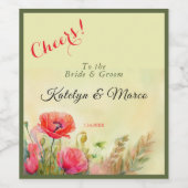 Elegante Waterverf klaprozen Wijn Etiket (Enkel label)