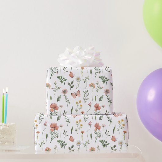 Elegante Waterverf Kleine Wildflower Roze Cadeaupapier (Feestgeschenken)