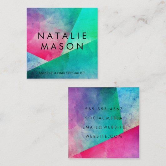 Elegante Waterverf Kleurblokken Vierkante Visitekaartje (Voorkant / Achterkant)