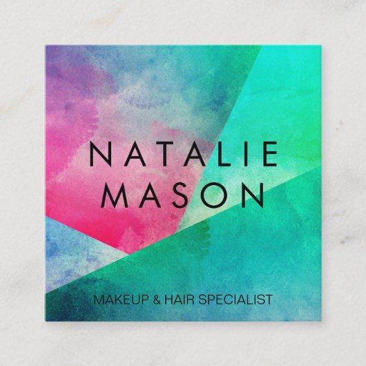 Elegante Waterverf Kleurblokken Vierkante Visitekaartje (Voorkant)