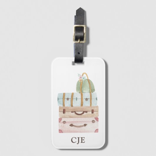 Elegante Waterverf Koffers Bagage Bagagelabel (Voorkant (verticaal))