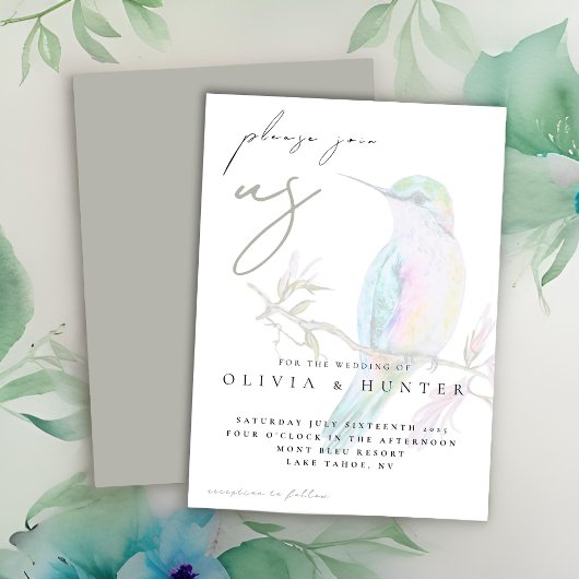Elegante Waterverf kolibrie bruiloft uitnodiging
