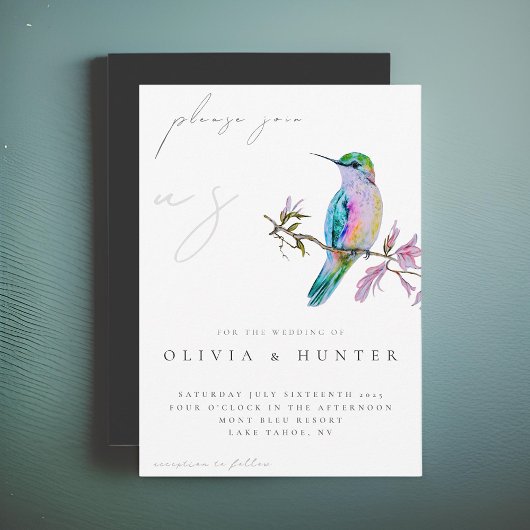 Elegante Waterverf kolibrie bruiloft uitnodiging