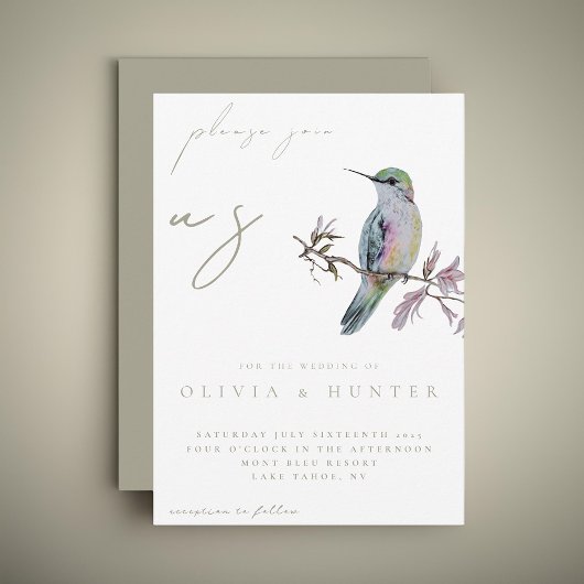Elegante Waterverf kolibrie bruiloft uitnodiging