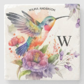 Elegante Waterverf kolibrie monogram met naam Stenen Onderzetter (Voorkant)