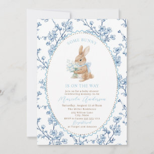 Elegante waterverf konijn blauwe strik Baby Shower Kaart