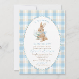 Elegante waterverf konijn blauwe strik Baby Shower Kaart