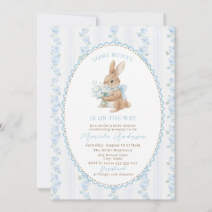 Elegante waterverf konijn blauwe strik Baby Shower Kaart
