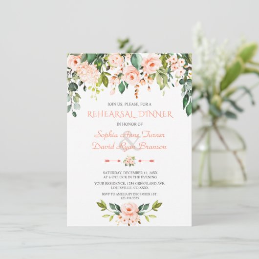 Elegante Waterverf Koraal Bloemen Oefen Diner Kaart (Staand voorkant)