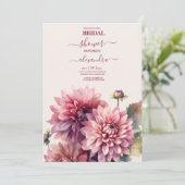 Elegante Waterverf koraal en roze Dahlia Bridal Kaart (Staand voorkant)