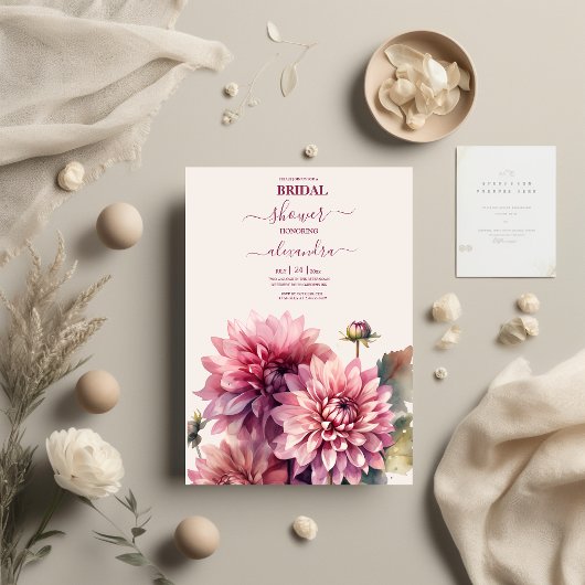 Elegante Waterverf koraal en roze Dahlia Bridal Kaart