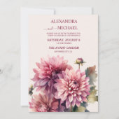 Elegante Waterverf koraal en roze dahlia bruiloft Kaart (Voorkant)