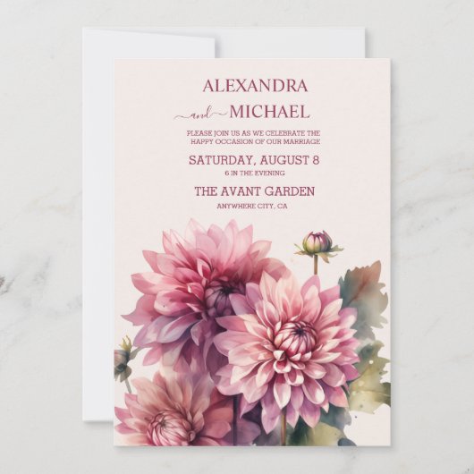 Elegante Waterverf koraal en roze dahlia bruiloft Kaart (Voorkant)
