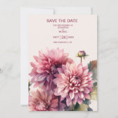 Elegante Waterverf koraal en roze dahlia bruiloft Save The Date (Voorkant)