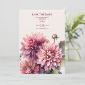Elegante Waterverf koraal en roze dahlia bruiloft Save The Date (Staand voorkant)