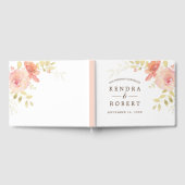 Elegante Waterverf Koraal Roze Roos & Gouden Bruil Gastenboek (Volledig)