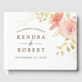 Elegante Waterverf Koraal Roze Roos & Gouden Bruil Gastenboek (Voorkant)