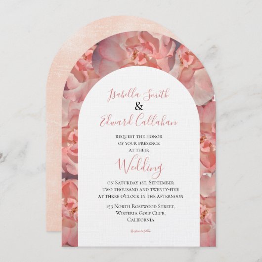 Elegante Waterverf Koraal Roze Rose Bloemen Huweli Kaart (Voorkant / Achterkant)