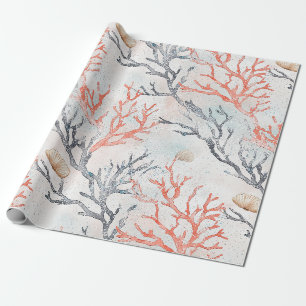Elegante Waterverf Koraal Takken & Oceaangolven Cadeaupapier