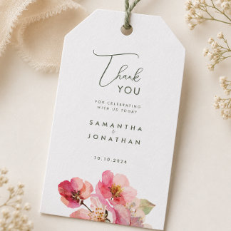 Elegante Waterverf Koraalroze Bloemige Bruiloft Cadeaulabel