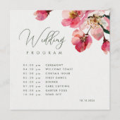 Elegante waterverf koraalroze bloemige bruiloft programmakaart (Voorkant)