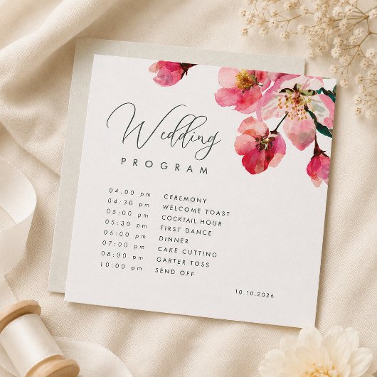 Elegante waterverf koraalroze bloemige bruiloft programmakaart
