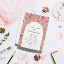 Elegante Waterverf Koraalroze Roos Bloemige Trouwd