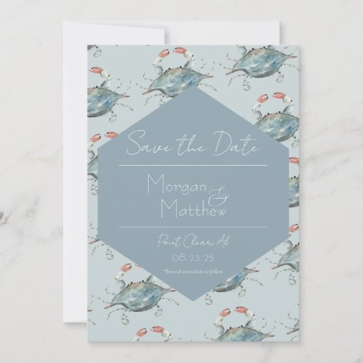 Elegante Waterverf Krab Wedding Save theDate Kaart (Voorkant)