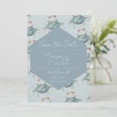 Elegante Waterverf Krab Wedding Save theDate Kaart (Staand voorkant)