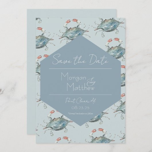 Elegante Waterverf Krab Wedding Save theDate Kaart (Voorkant / Achterkant)
