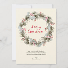 Elegante Waterverf krans gepersonaliseerde foto Feestdagenkaart