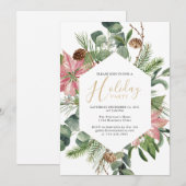 Elegante Waterverf Krans Goud Vakantie Party Inv Kaart (Voorkant / Achterkant)