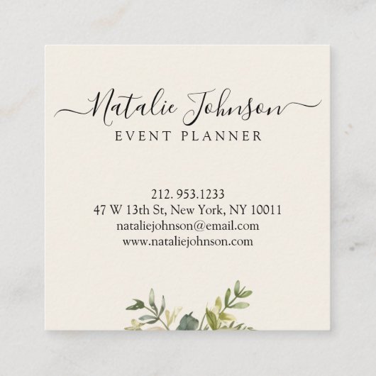 Elegante Waterverf krans kalligrafie Logo Vierkante Visitekaartje (Achterkant)