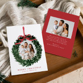 Elegante Waterverf Krans met Bow 2 Foto Feestdagenkaart