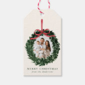 Elegante Waterverf Krans met Bow Vakantiefoto Cadeaulabel (Voorkant)