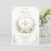 Elegante waterverf kruis doop uitnodiging (Staand voorkant)
