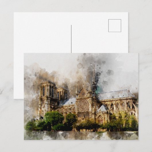 Elegante Waterverf kunst van de Notre Dame kathedr Briefkaart (Voorkant / Achterkant)