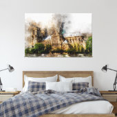 Elegante Waterverf kunst van de Notre Dame kathedr Canvas Afdruk (Insitu (Slaapkamer))