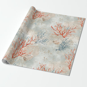 Elegante waterverf Kust Koraal & Oceaangolven Cadeaupapier
