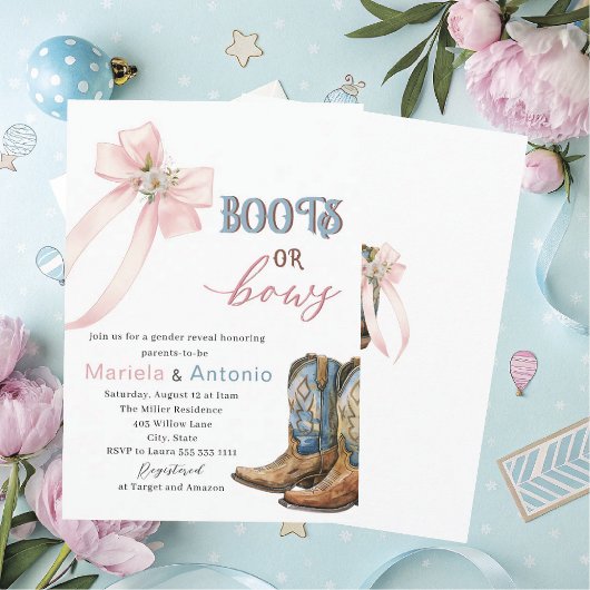 Elegante Waterverf laarzen of bogen Baby shower Kaart
