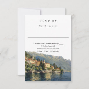 Elegante Waterverf Lake Como Italië Trouw RSVP Kaartje