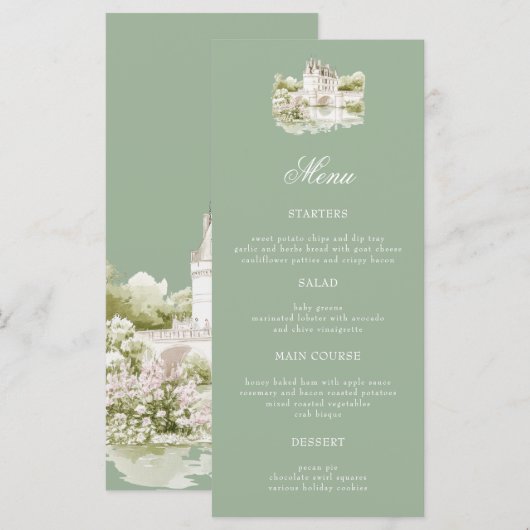 Elegante Waterverf Landgoed Tuin Bruiloftsmenu Menu (Voorkant / Achterkant)