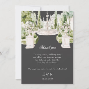 Elegante Waterverf Landgoed Tuin Grijs Bruiloft Bedankkaart