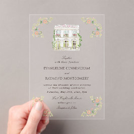 Elegante waterverf landhuis rococo bruiloft acryl uitnodigingen