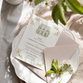 Elegante waterverf landhuis rococo bruiloft kaart