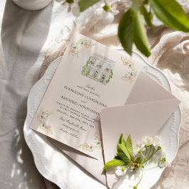 Elegante Waterverf Landhuis Rococo Bruiloft Kaart