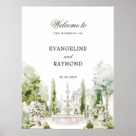 Elegante waterverf landhuis tuin bruiloft poster
