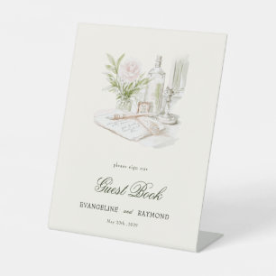 Elegante waterverf landhuis tuin bruiloft reclamebord met voetstuk