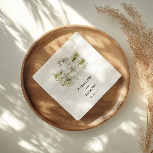 Elegante Waterverf Landhuis Tuin Bruiloft Servet