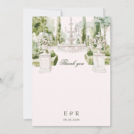 Elegante waterverf landhuis tuin trouwdag bedankkaart